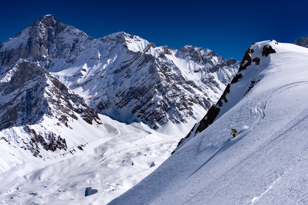 Skiing off-piste at Valle Nevado on a sunny day