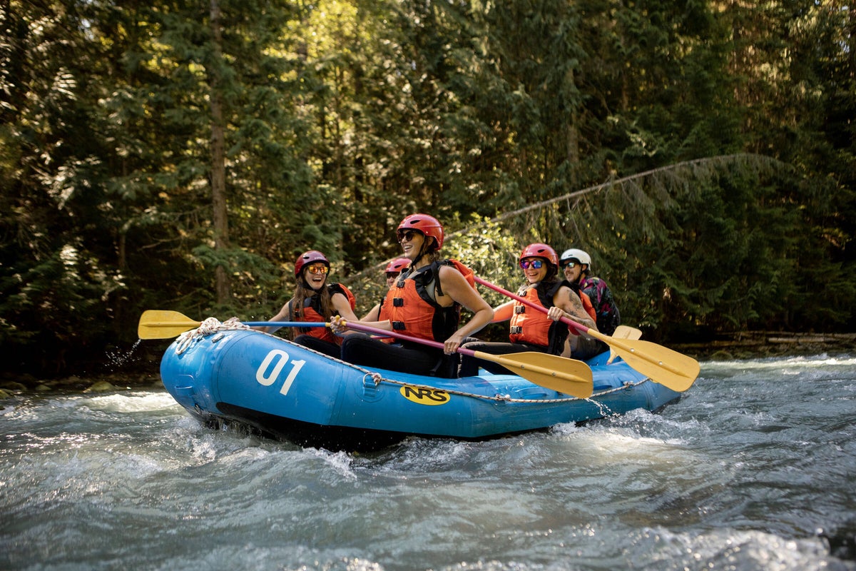 Whitewater rafting on a summer day near Whistler