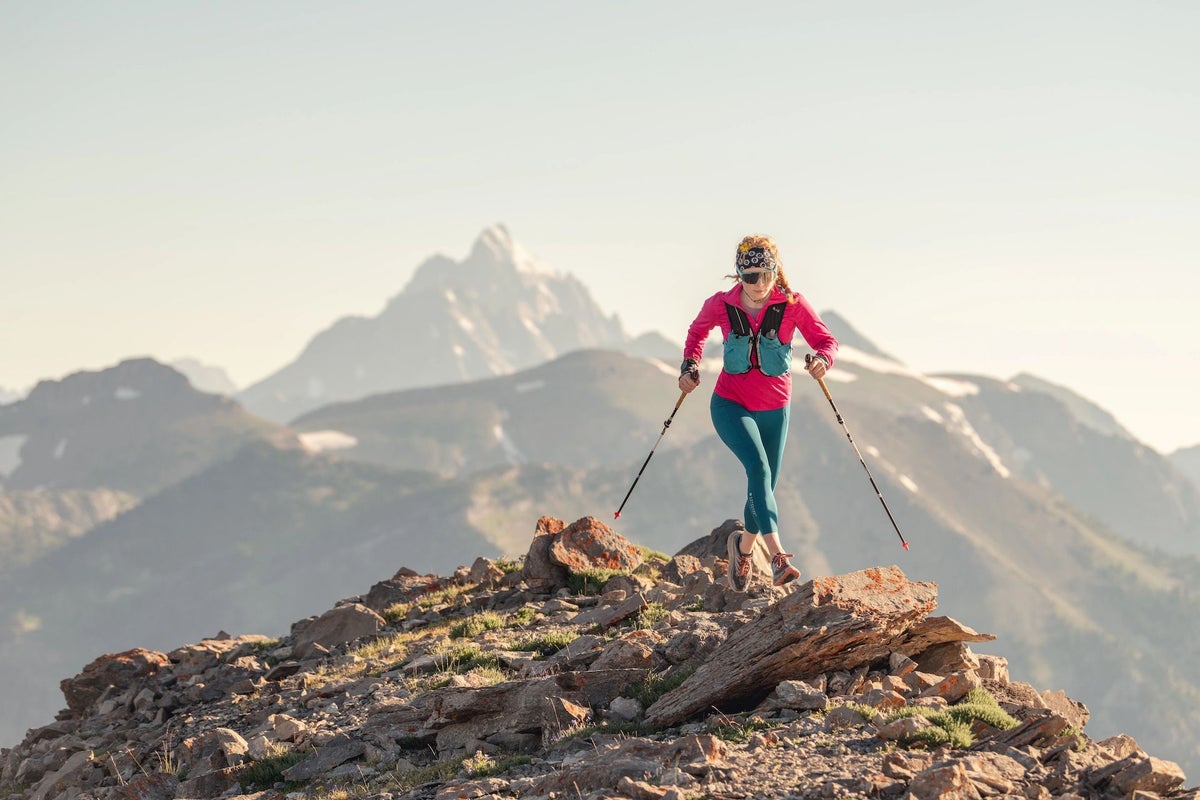 Person running along a ridge on a summer day in Jackson Hole