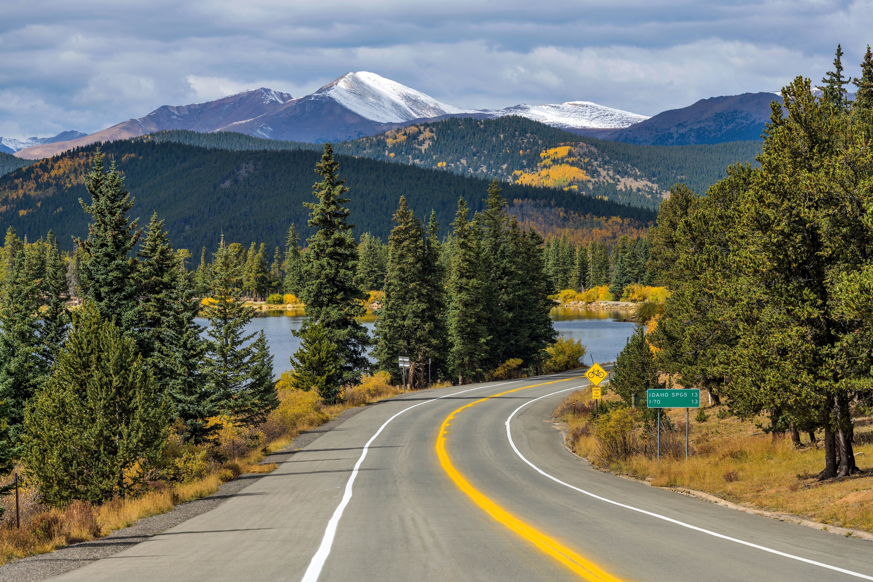 Cloudy fall day along the Mount Blue Sky Scenic Byway in Colorado