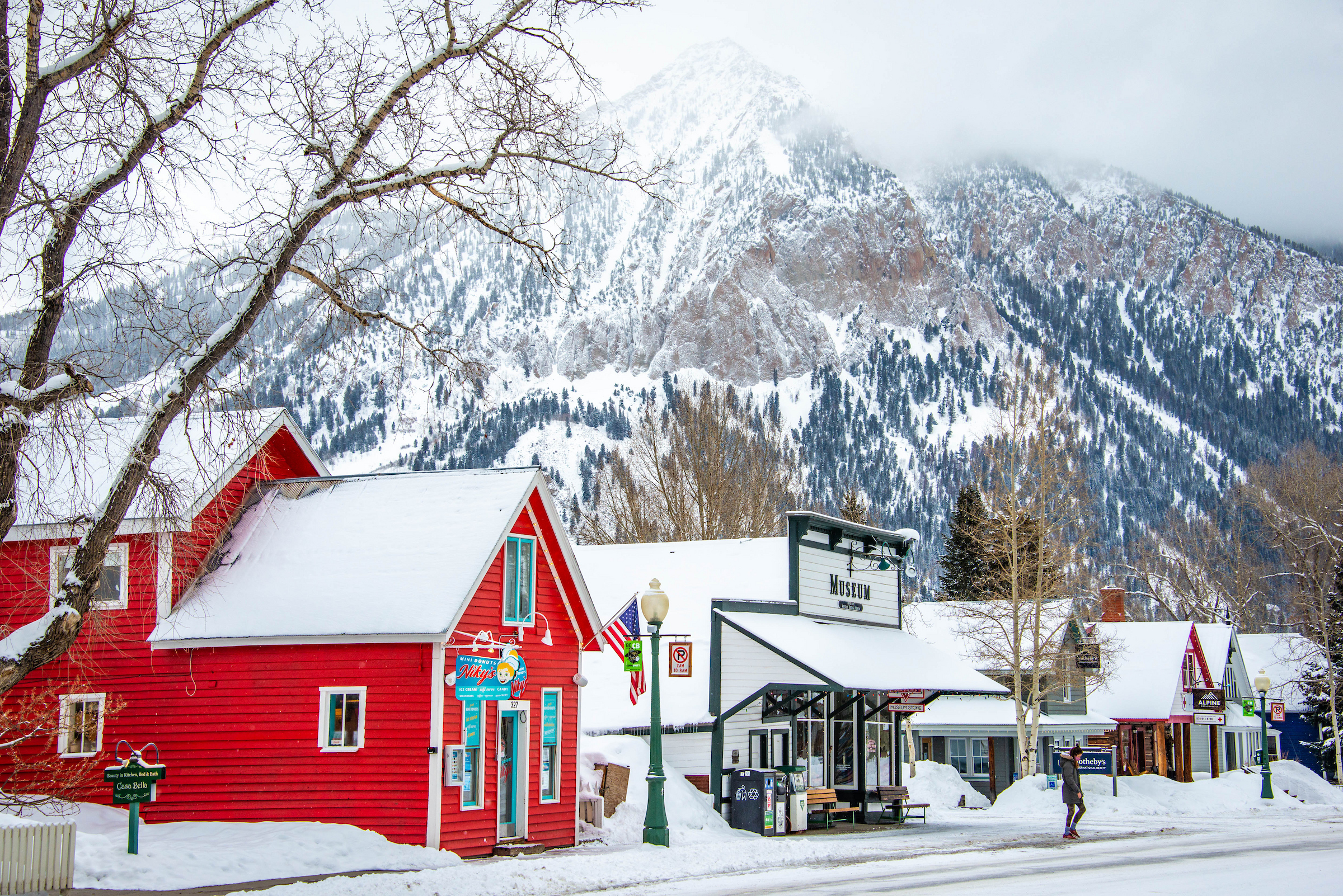 Town of Crested Butte covered in snow