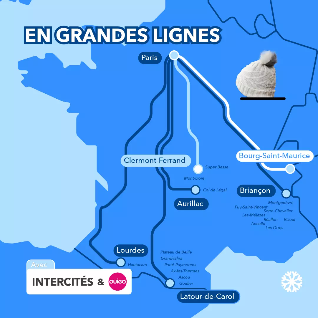 Carte TGV vers les stations de ski au départ de Paris