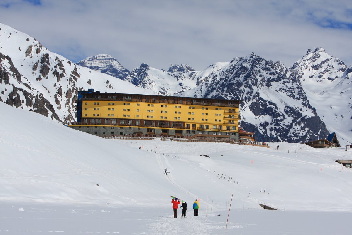 Ski Portillo hotel on a winter day surrounded by snow