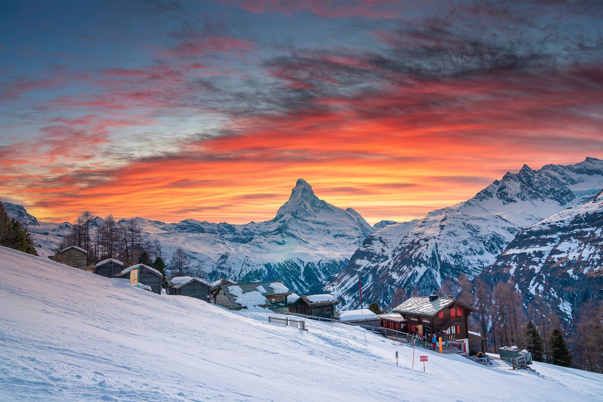 View of Zermatt at sunset