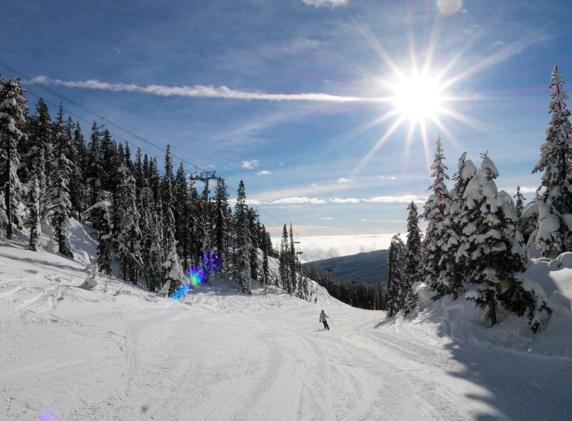 Completely sunny day at Baldy Mountain Ski Area in Canada