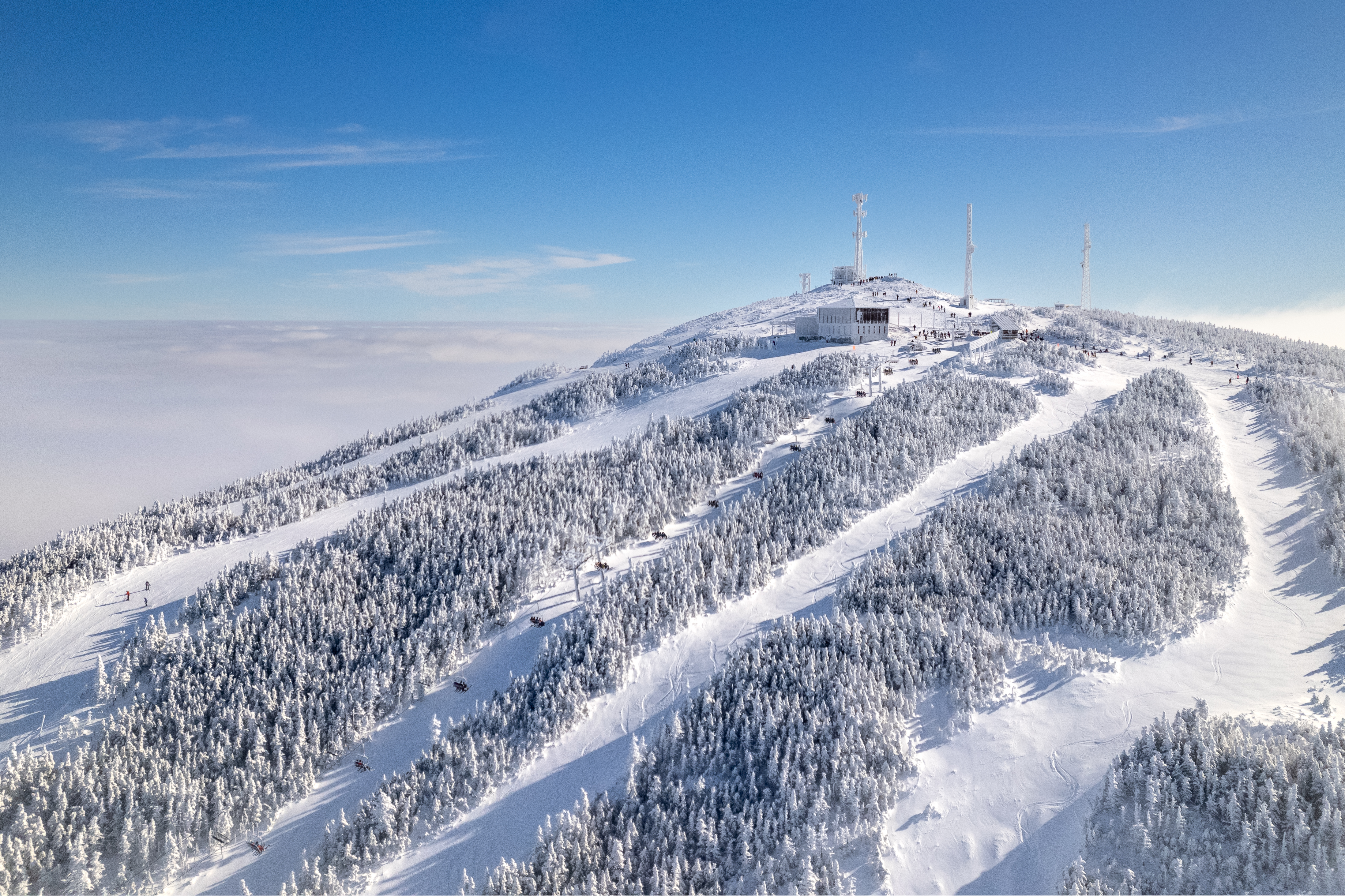 Aerial of Sugarloaf Resort on a powder day