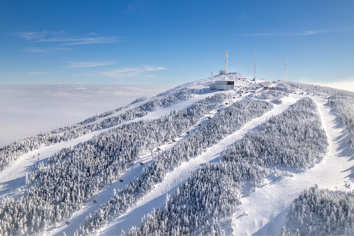 Aerial of Sugarloaf Resort on a powder day