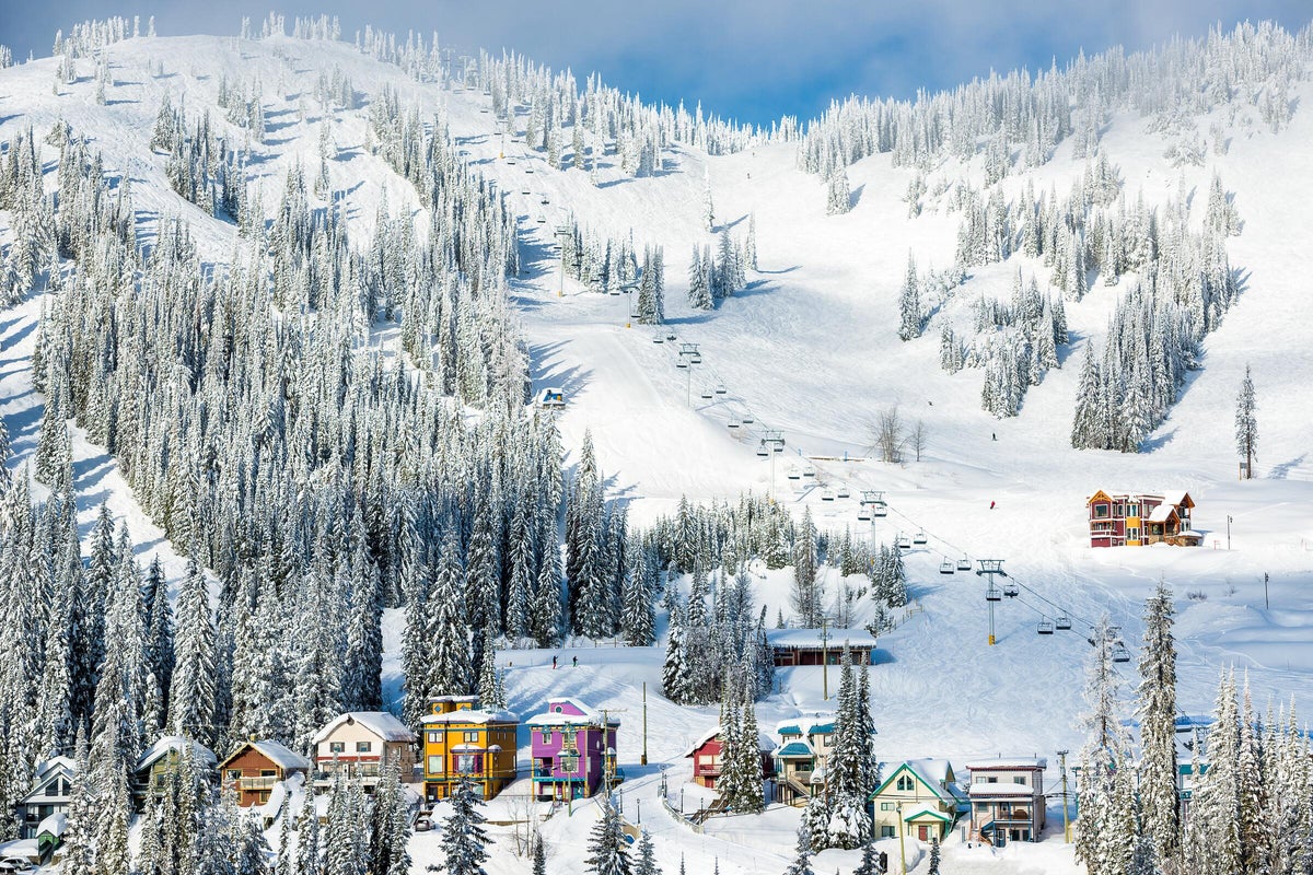 Ski lifts after snowfall at ski resort on a sunny day