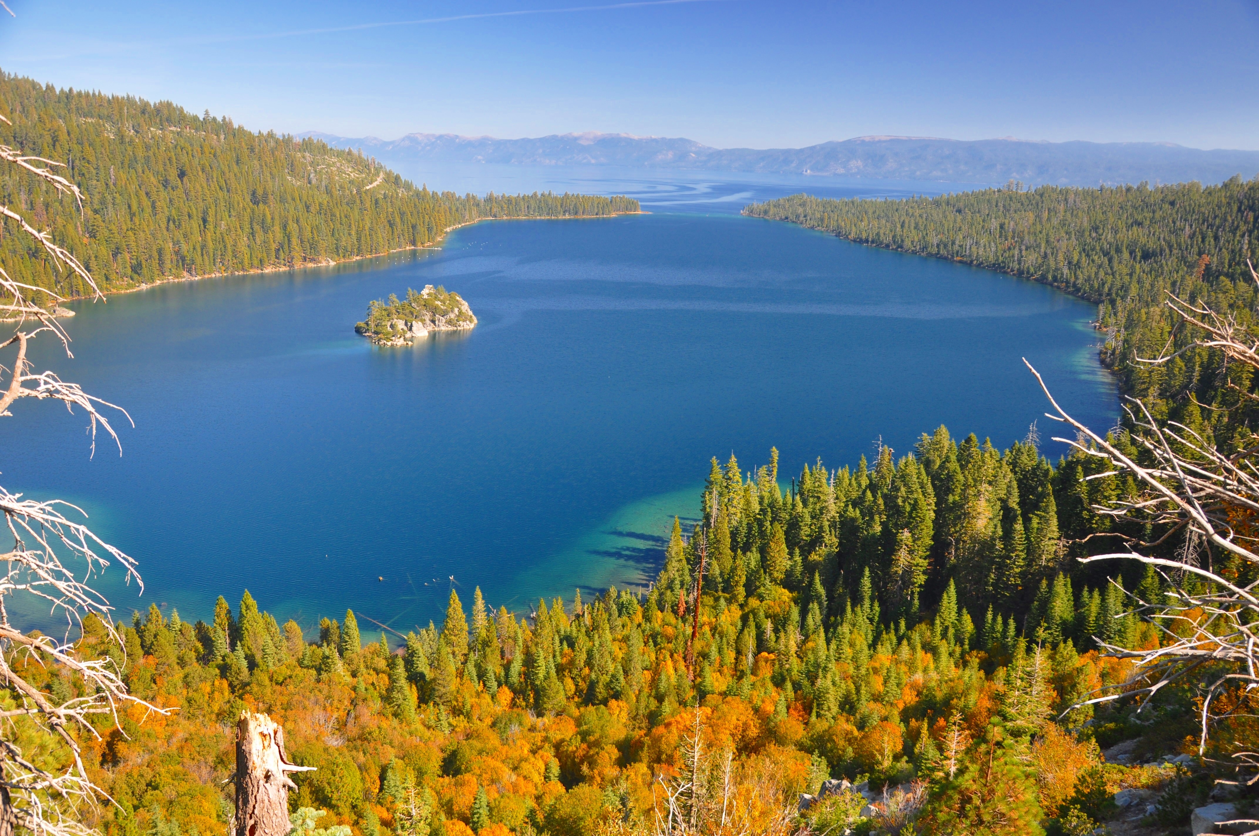 Fall foliage around Emerald Bay Lake Tahoe.
