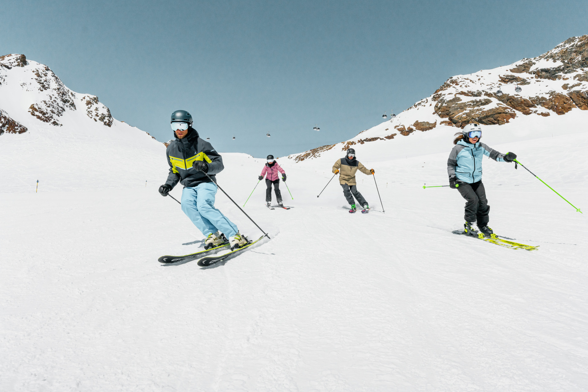 Sölden Austria ski resort covered in snow with a skier skiing down a run
