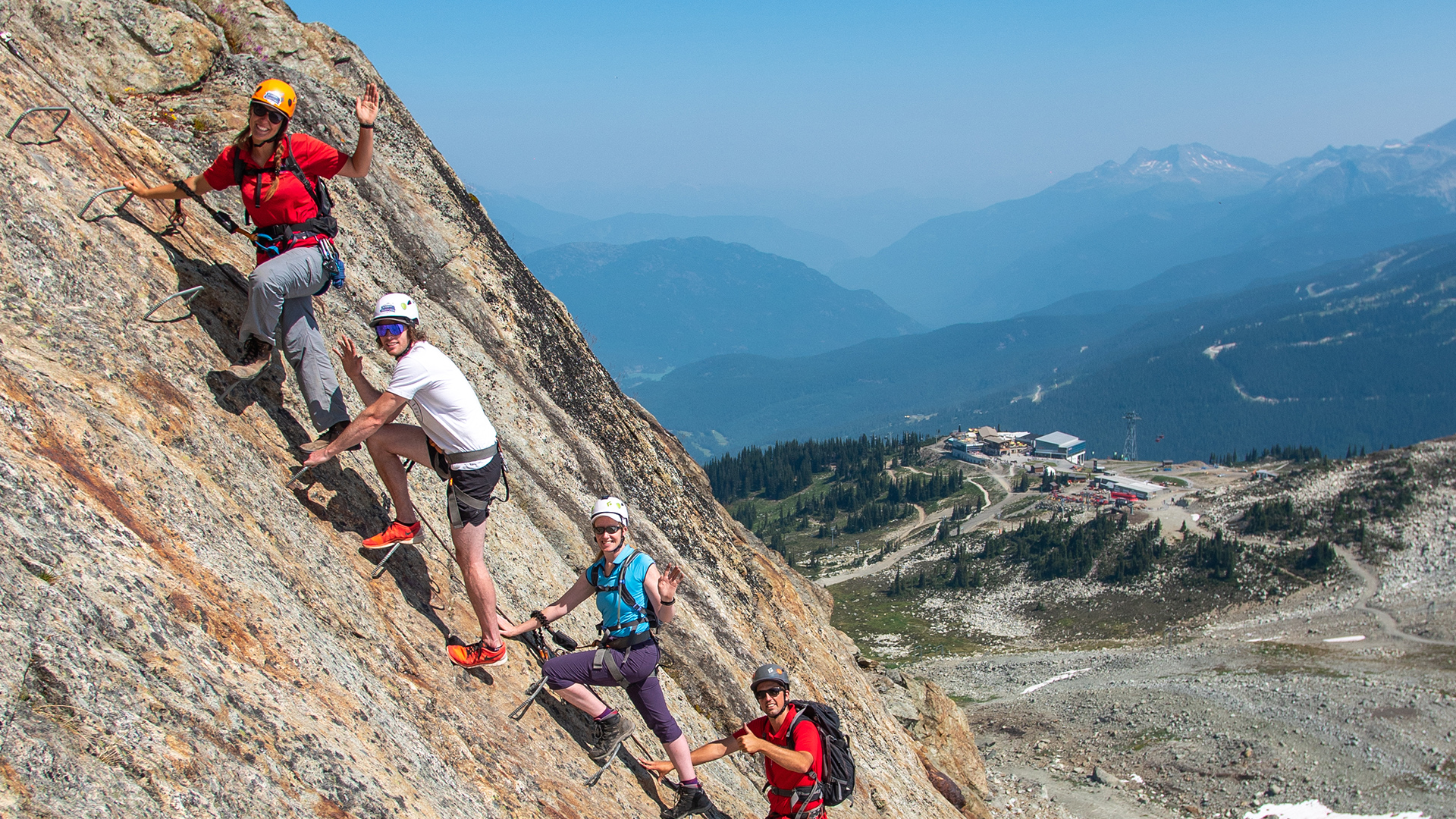 Group of people on Via Ferrata at Whistler on a sunny summer day