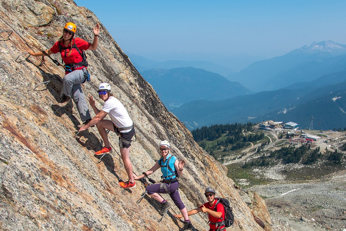 Group of people on Via Ferrata at Whistler on a sunny summer day