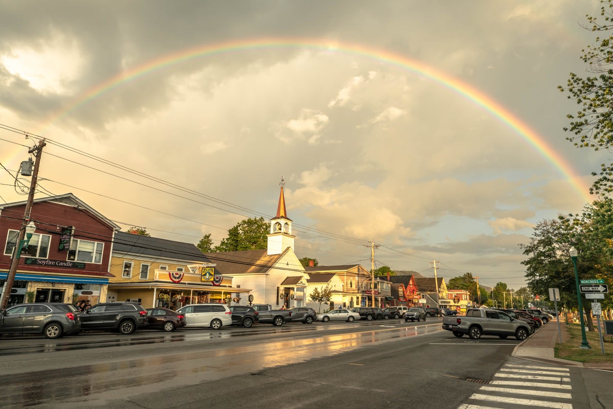 Rainbow over North Conway, New Hampshire on a summer day