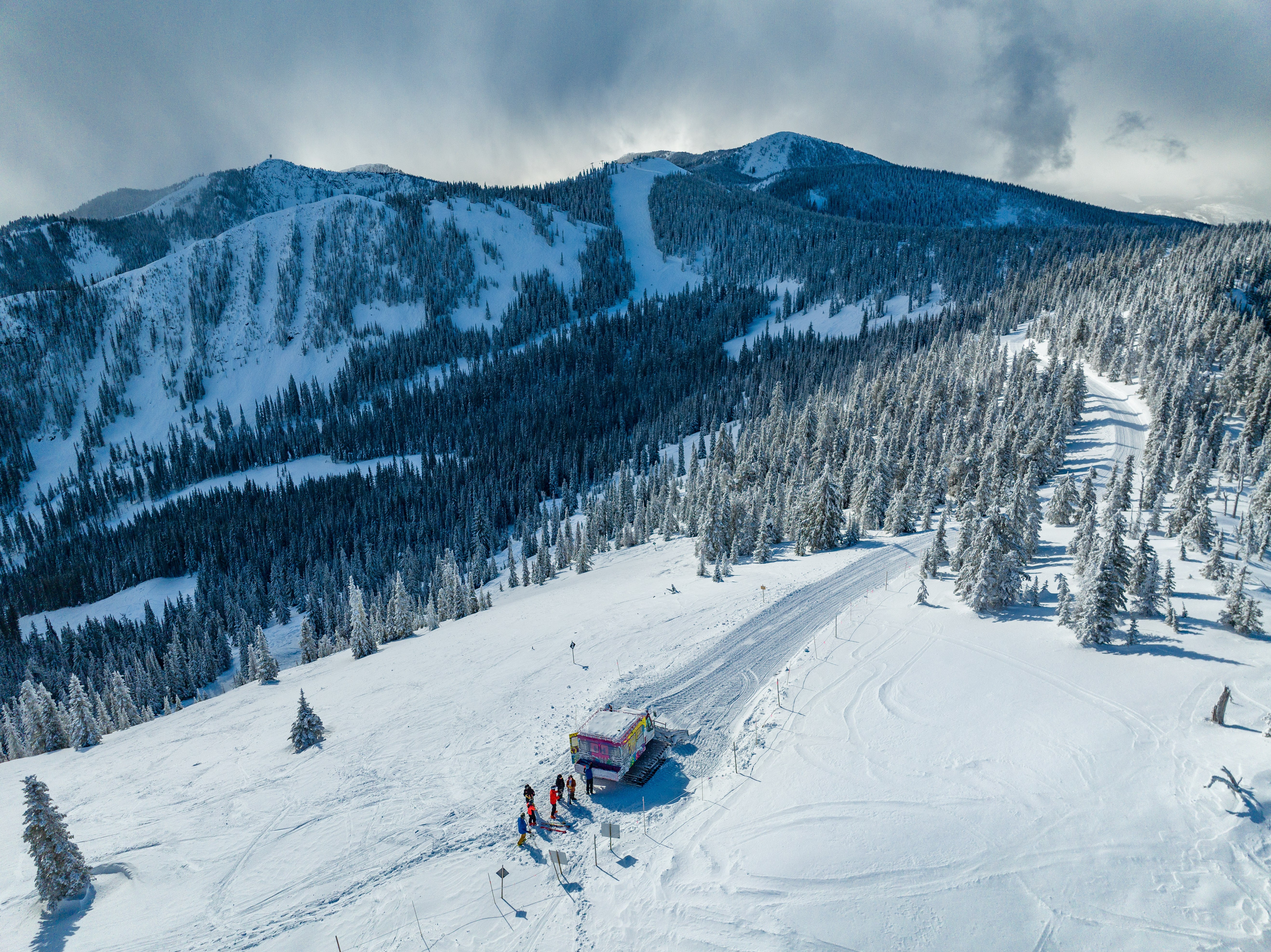 Aerial of Red Mountain cat skiing experience