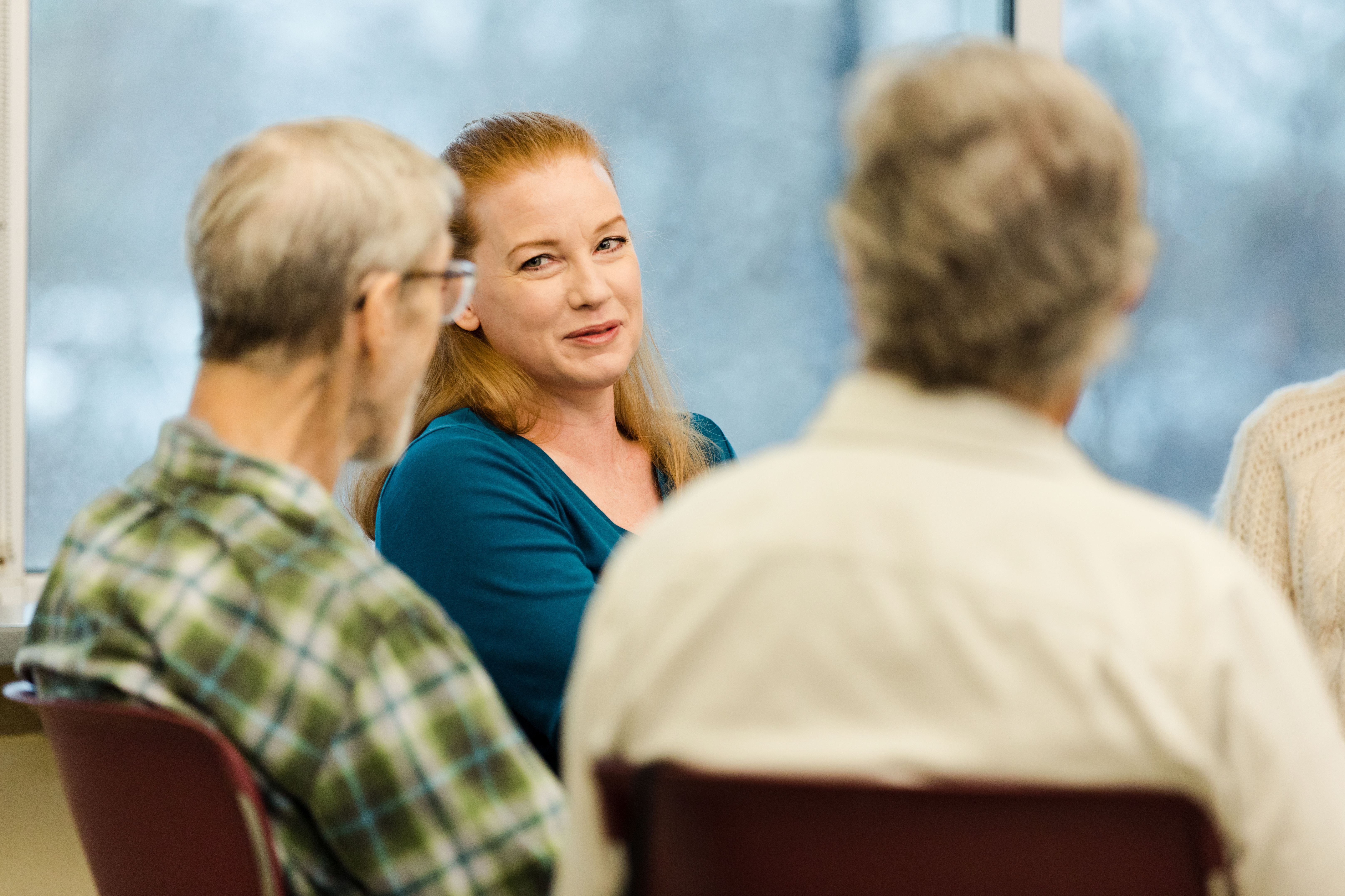 Stroke Education women in class talking with group