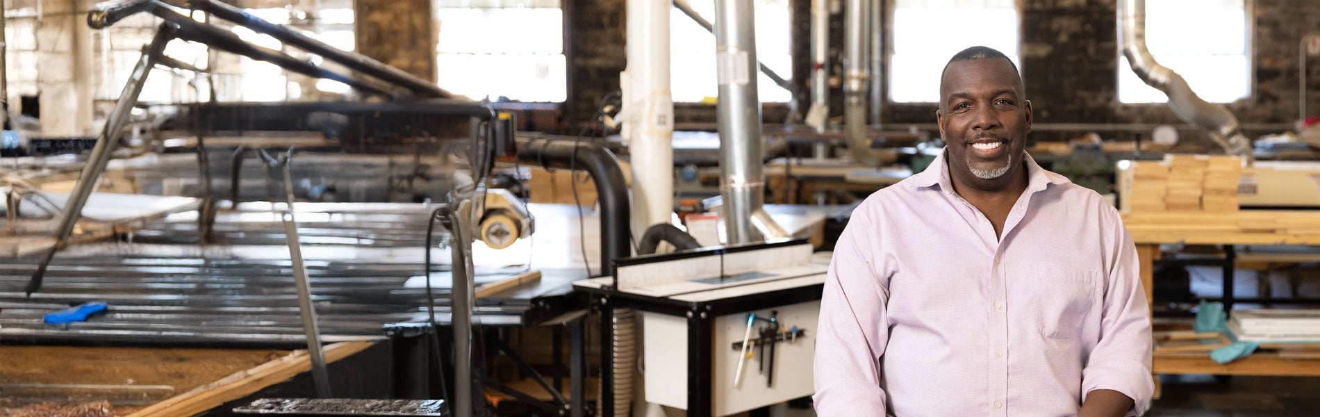 Terrell Thomas sitting in workshop