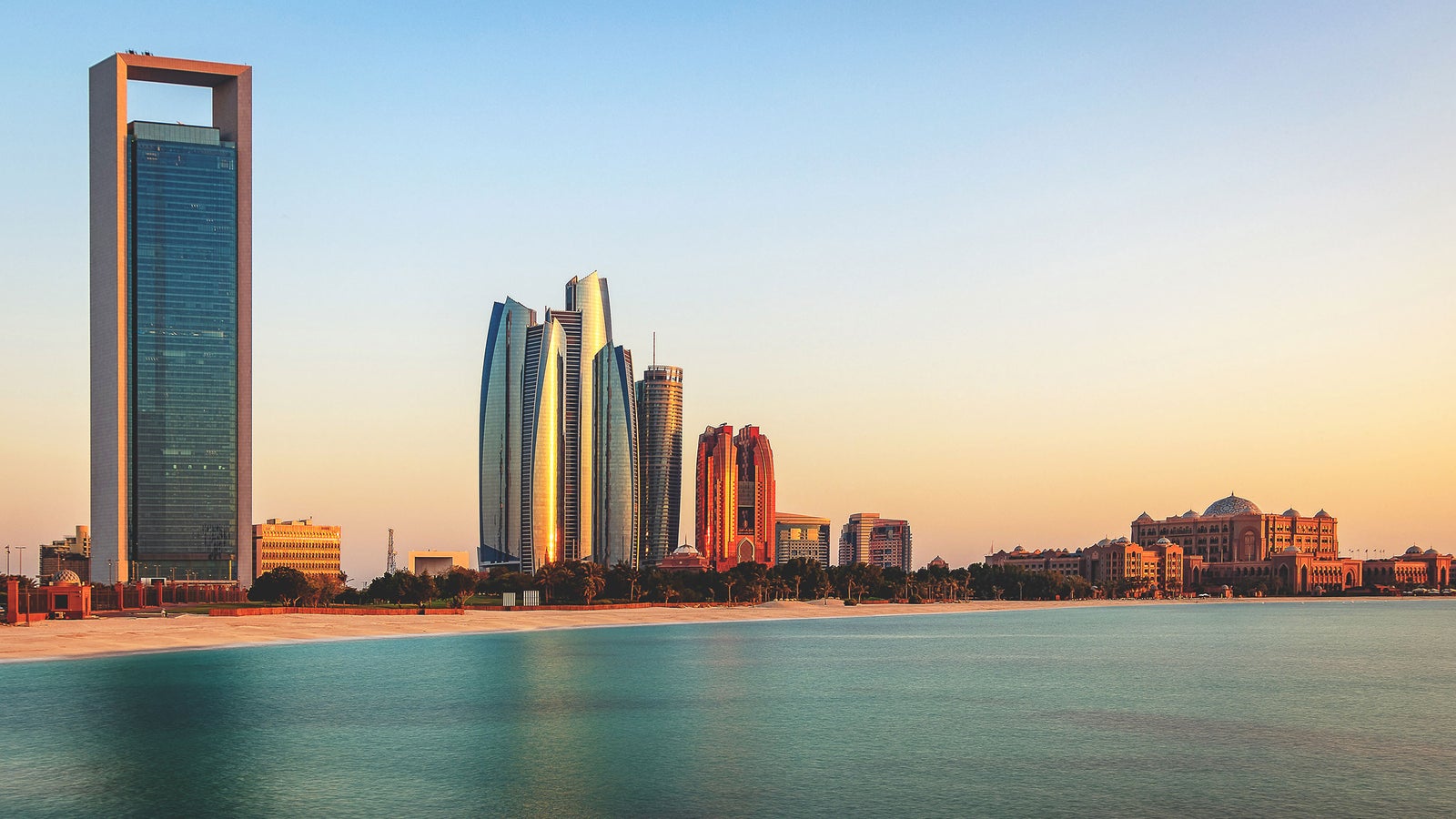 Buildings in front of a shore