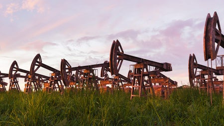 Multiple oil pumpjacks.