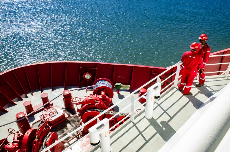 Halliburton employees on a vessel.