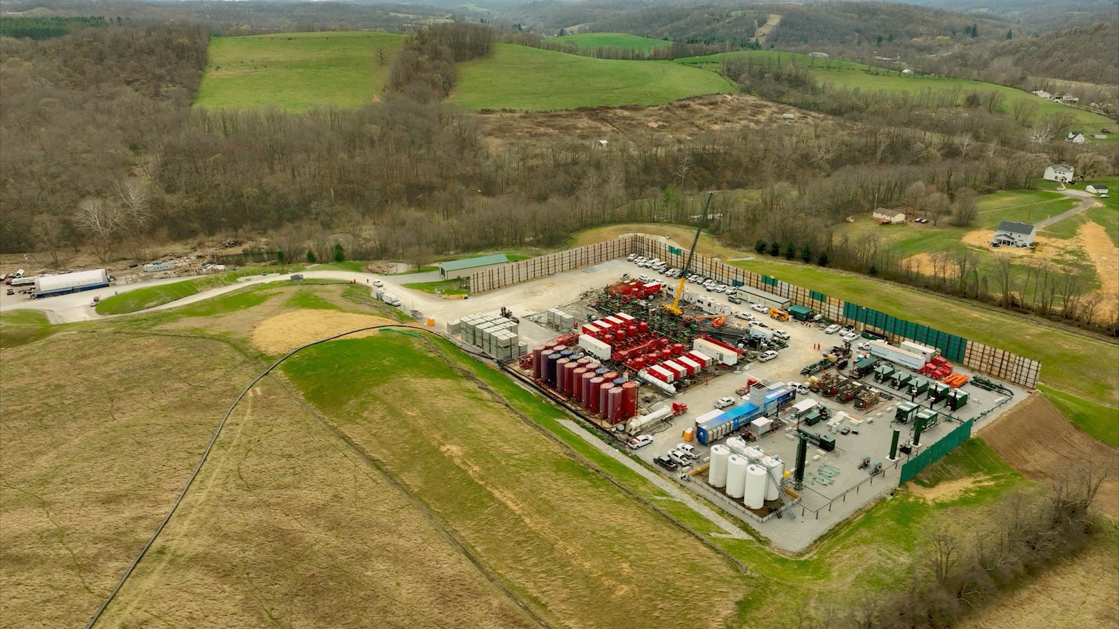 Panoramic view of a frac site.
