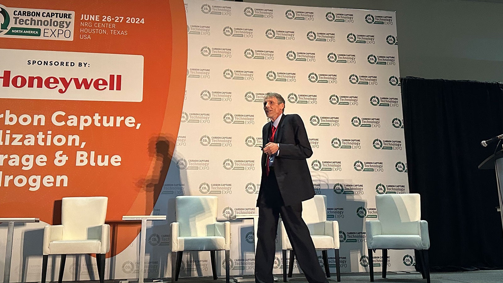 Halliburton's Steven Knabe on stage speaking at the CCUS Expo