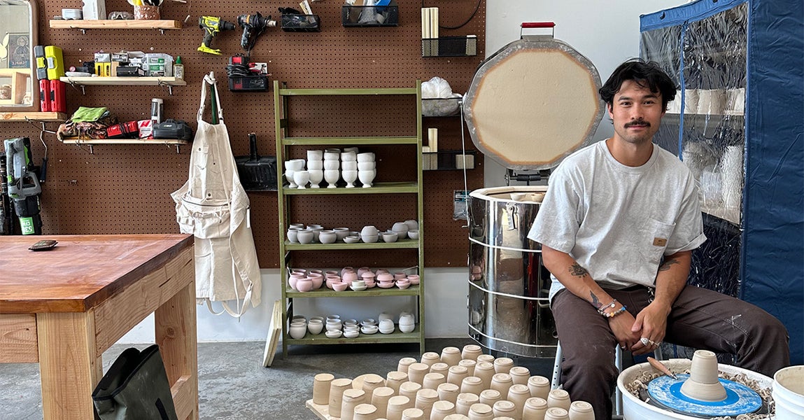 Ceramicist Danny Dooreck in his studio in Los Angeles