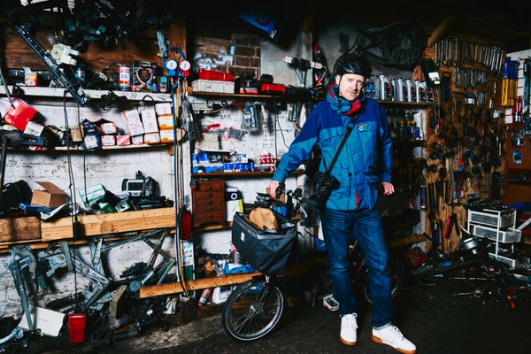 Jack and his Brompton in his studio