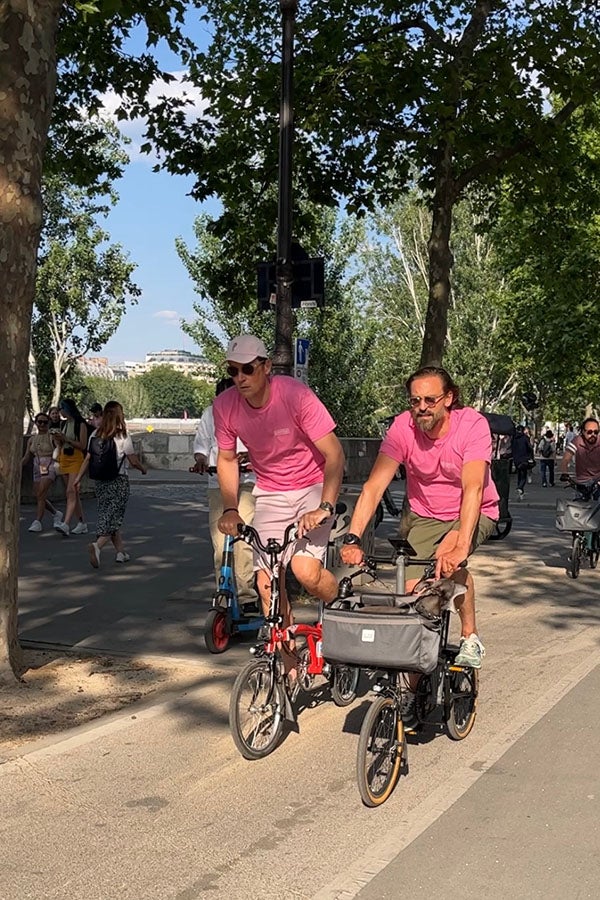 Brompton CEO Will Butler-Adams riding the One Millionth Brompton in Paris