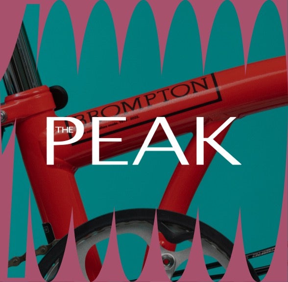 Peak logo over Brompton bicycle