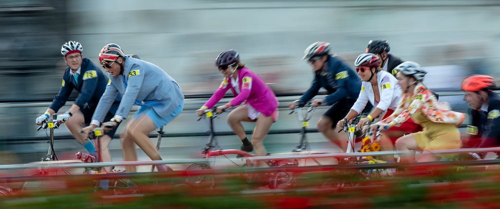 A group of cyclists racing in the BWC 2022