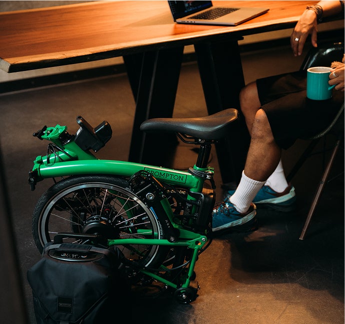 Folded Brompton bike