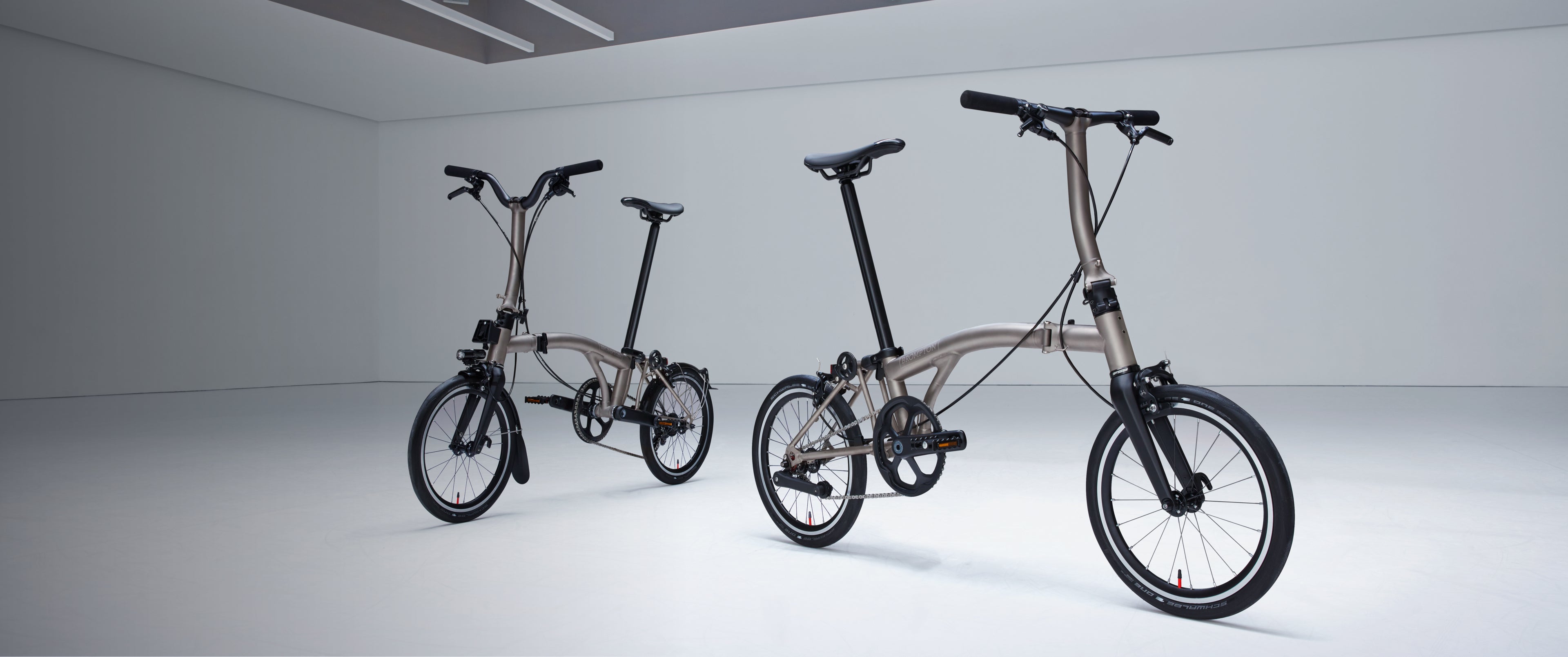 A studio shot of two Brompton T Lines