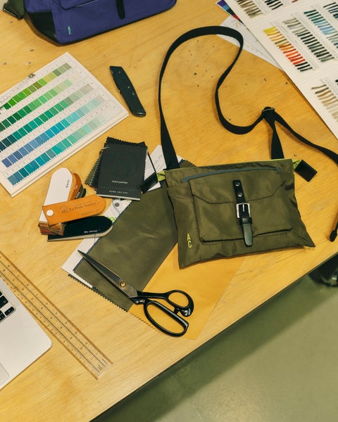 Brompton x Ally Capellino bag on table