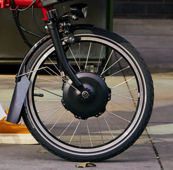 A close up of the Brompton Electric wheel