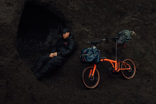 Man riding Brompton G Line up a hill
