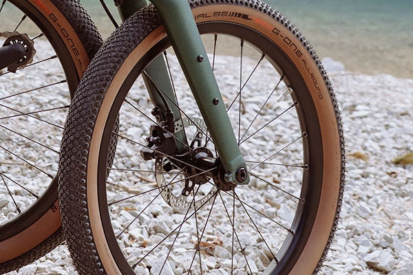 Close-up of Brompton disk brakes