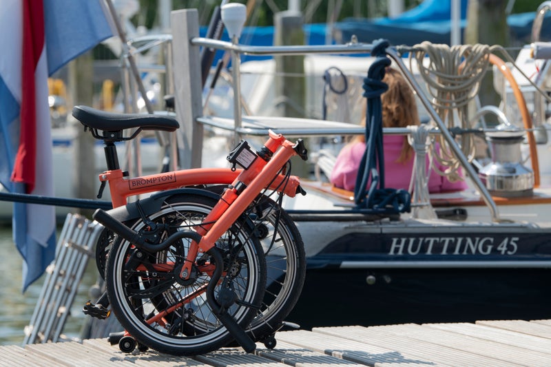 Folded Brompton on boat dock