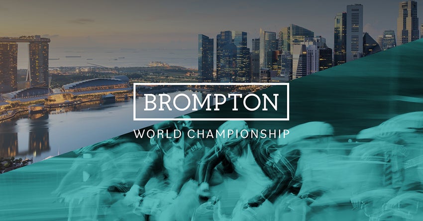 Brompton World Championship logo in front of Lion City