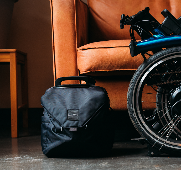 Folded Brompton and battery bag