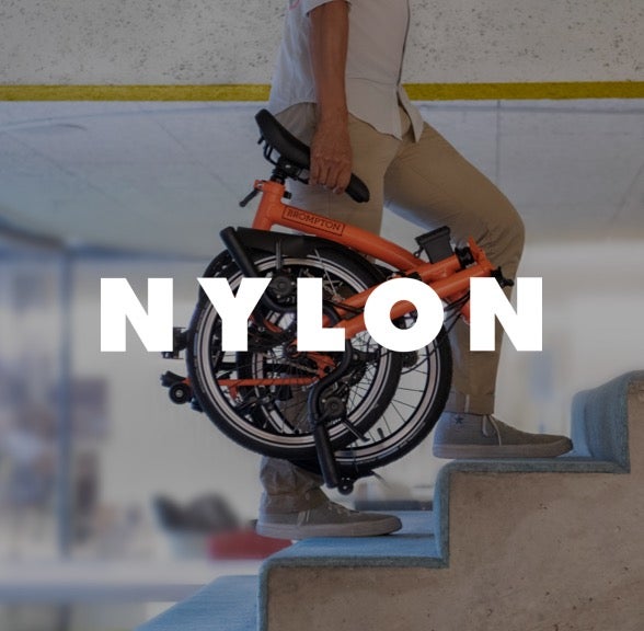 Nylon logo over Brompton bicycle