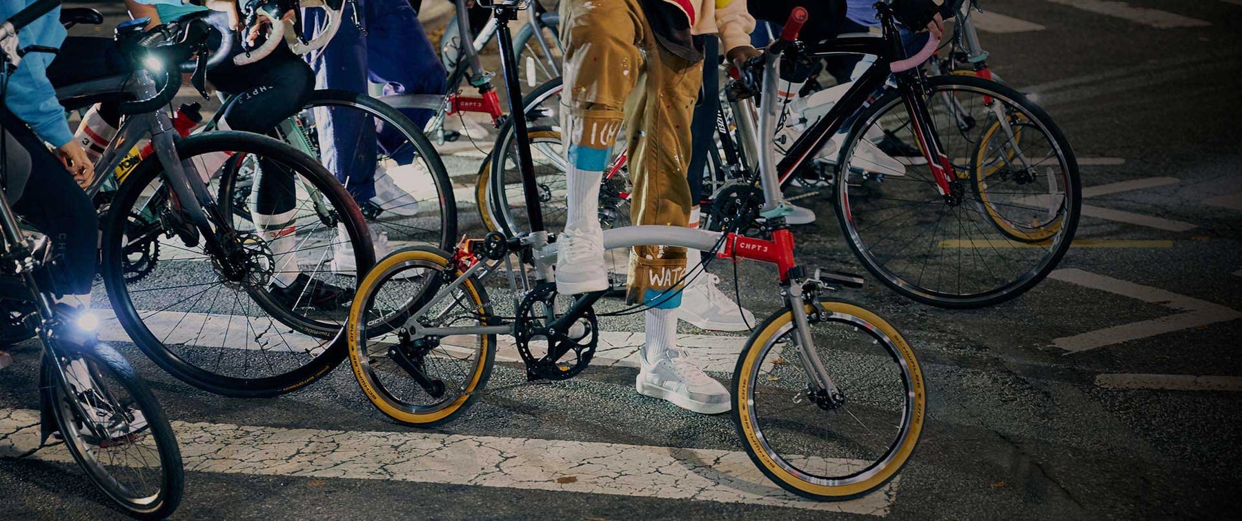 Night Riders posing for the Brompton x CHPT3 shoot