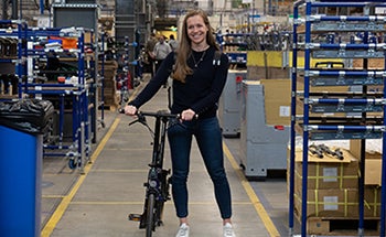 Louisa Holbrook, Head of Sustainability in the Brompton factory