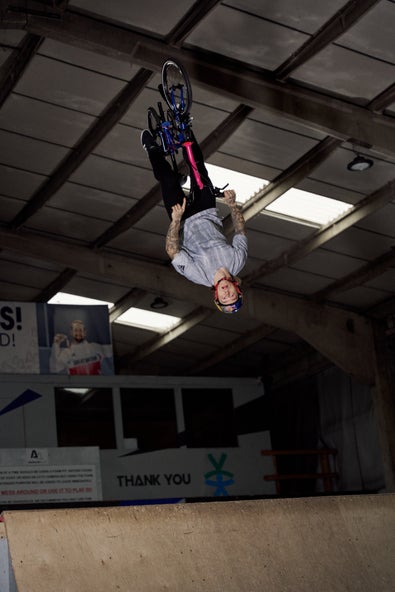 Kieran Reilly doing a flip on  brompton bike