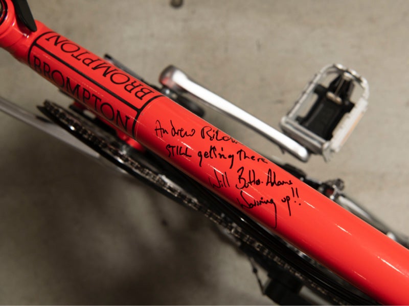 Brompton bike frame signed by inventor Andrew Ritchie and CEO Will Butler-Adams