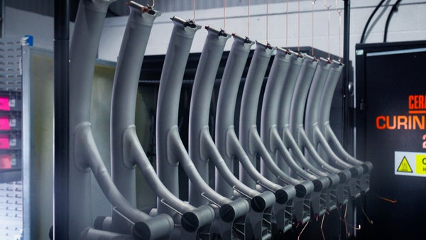 Brompton bike frames hanging up