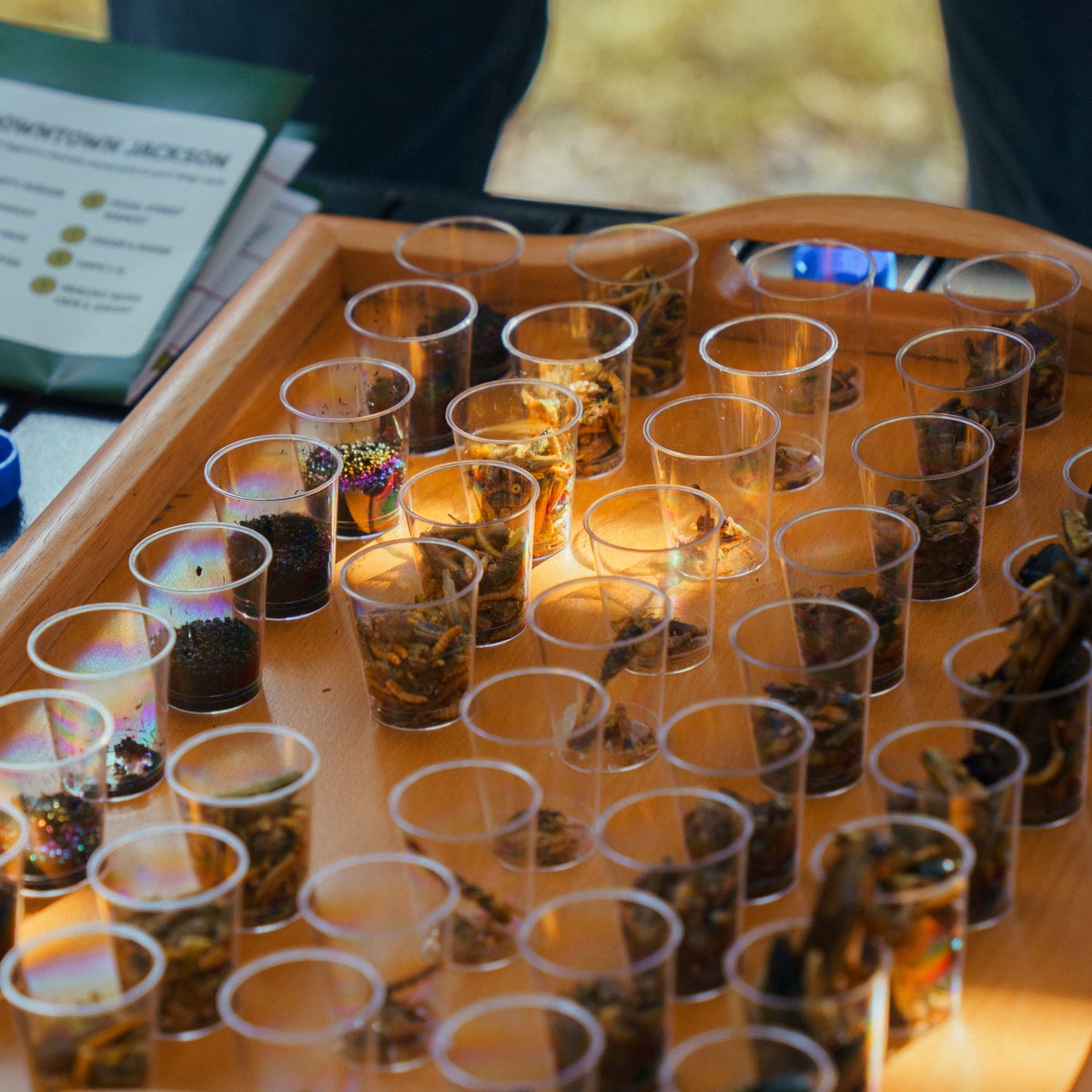 Bug taste testing during a race in Jackson, Wyoming.
