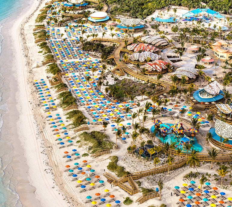 aerial view of a Disney Cruise Line island destination