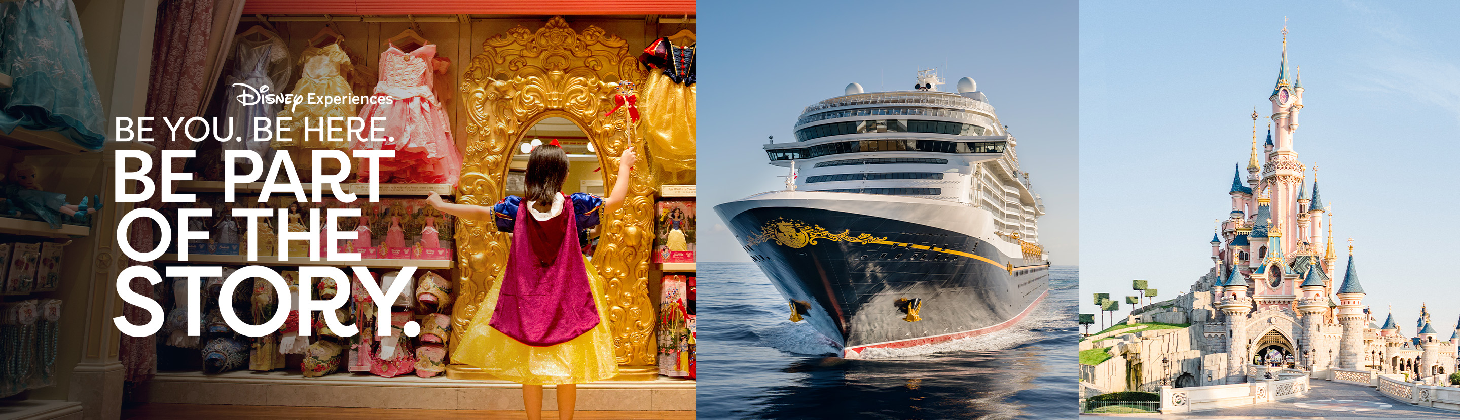 A collage of Disney Experiences offerings including Disney Parks, Disney Cruise Line and Disney Consumer Products
