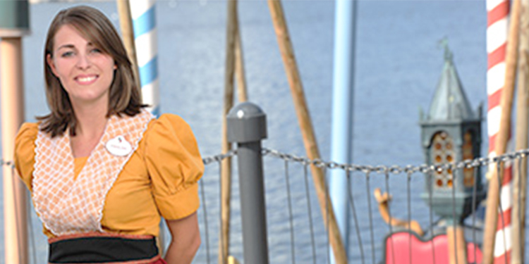 Cast member standing in EPCOT's Italy Pavilion at Walt Disney World.