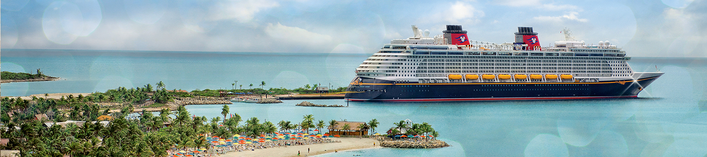 Disney Cruise Line ship sailing away from an island